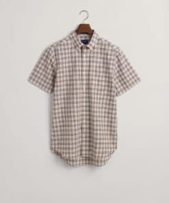 Gant Regular Poplin Micro Check Short Sleeve Shirt Apricot Orange