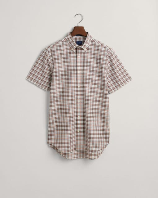Gant Regular Poplin Micro Check Short Sleeve Shirt Apricot Orange