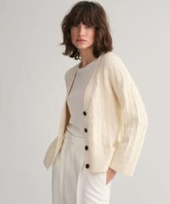 Gant Woman Herringbone V-neck Cardigan Cream