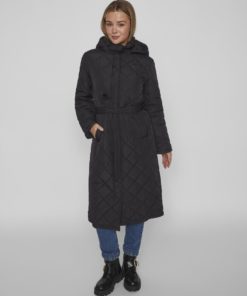 Vila Kante Quilted Long Coat Black