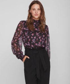 Vila Faria Lira Smock Collar Top Black