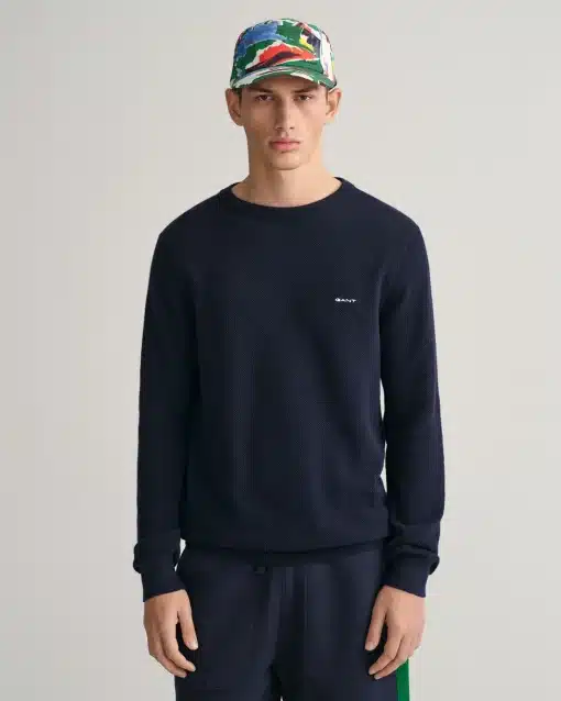 Gant Cotton Pique Sweater Evening Blue