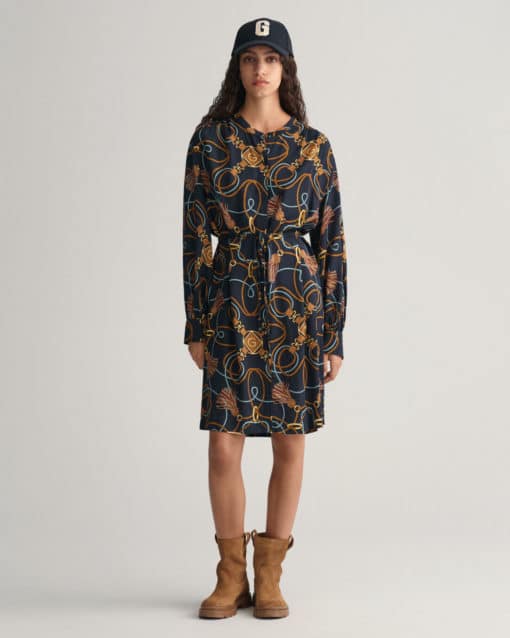 Gant Woman Rope Print Shirt Dress Evening Blue