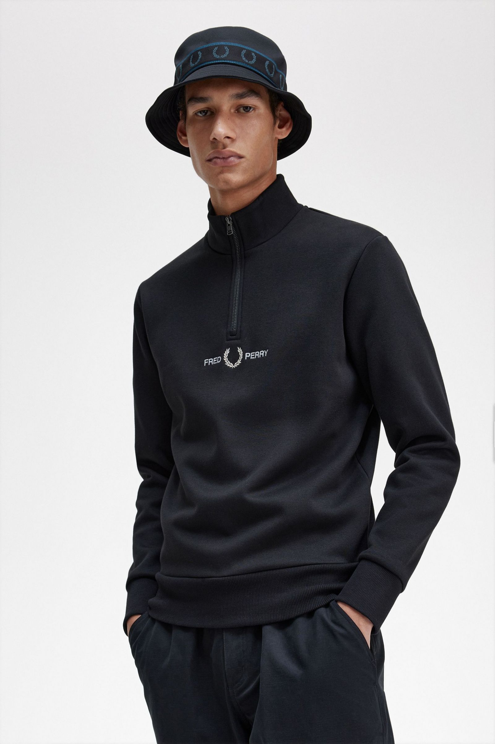 Buy Fred Perry Embroidered Half Zip Sweatshirt Black