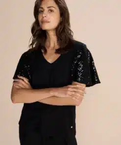 Mos Mosh Pinter O-SS Sequin Tee Black