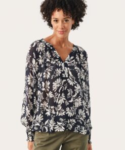 Part Two Ketta Blouse Dark Navy Stencil Flower