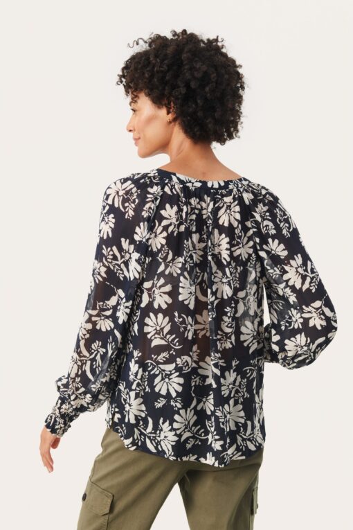 Part Two Ketta Blouse Dark Navy Stencil Flower