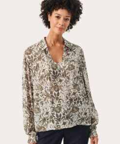 Part Two Faya Blouse Dusky Green Fleur Print