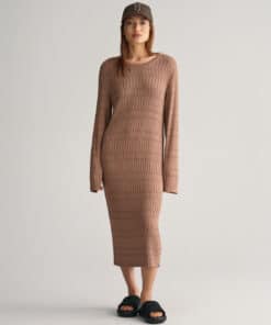 Gant Woman Textured Knit Dress Roasted Walnut