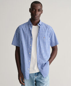 Gant Regular Poplin Gingham SS Shirt College Blue