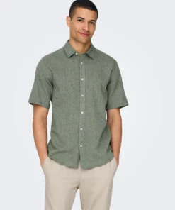 Only & Sons Caiden Life Linen Solid Shirt Green