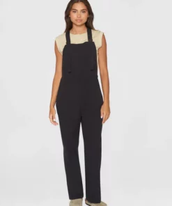 Knowledge Cotton Apparel Gale Straught Slub Yarn Jumpsuit Black Jet