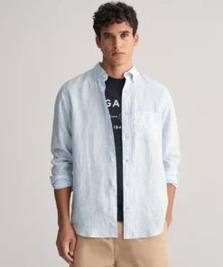 Gant Regular Linen Stripe Shirt Capri Blue