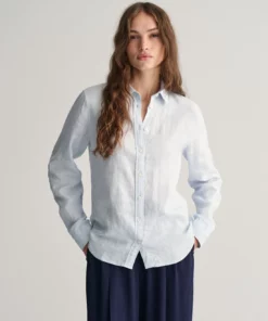 Gant Woman Linen Chambray Shirt Light Blue