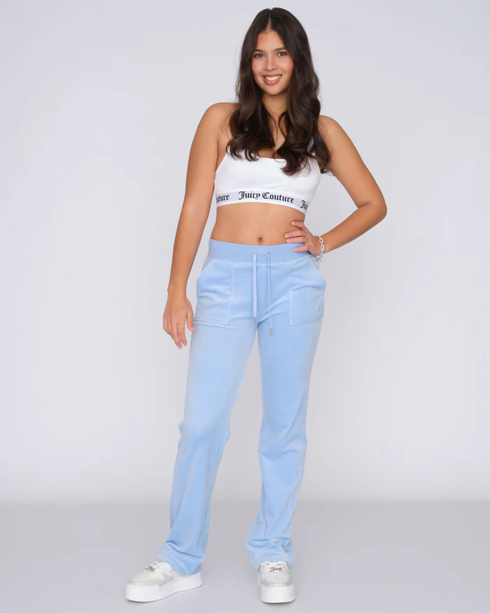 Juicy Couture Classic Velour Del Ray Pocket Pant Powder Blue Juicy Couture Classic Velour Del Ray Pocket Pant Powder Blue