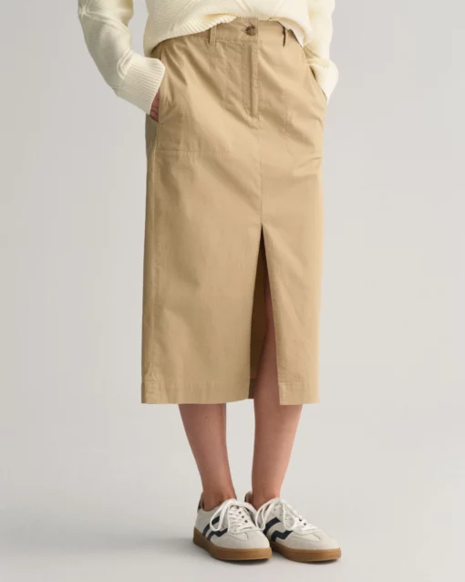 Gant Woman Chino Slit Skirt Dark Khaki