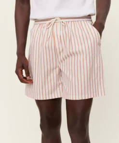 Les Deux Stan Stripe Seersucker Swim Shorts Ivory/Baked Papaya