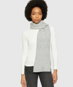 Knowledge Cotton Apparel Rib Knit Wool Scarf Grey Melange