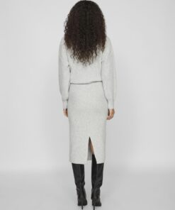 Vila Kachel Knit Pencil Skirt Light Grey Melange