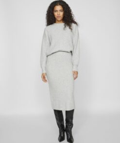 Vila Kachel Knit Pencil Skirt Light Grey Melange