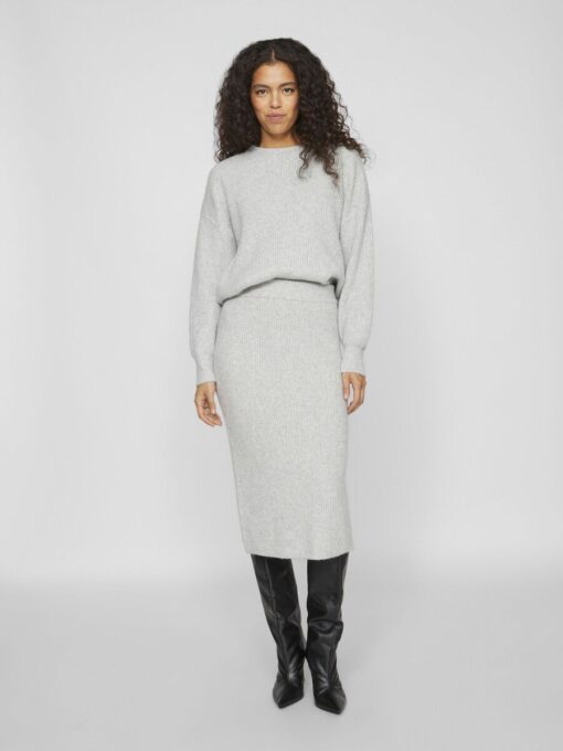 Vila Kachel Knit Pencil Skirt Light Grey Melange