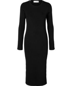 Selected Femme LS Caro Rib Knit Long Dress Black