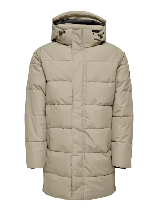 Only & Sons Carl Long Quilted Coat Desert Taupe