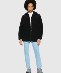 Knowledge Cotton Apparel Teddy Overshirt Jacket Black Jet