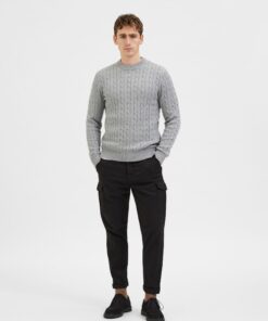 Selected Homme Ryan Structure Crew Neck Medium Grey Melange