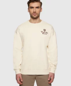 Knowledge Cotton Apparel Trees Yes Please Loose Fit Sweatshirt Egret