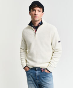 Gant Ribbed Cotton Halfzip Knit Cream