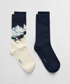 Gant Skiers Artwork Socks 2-Pack Evening Blue