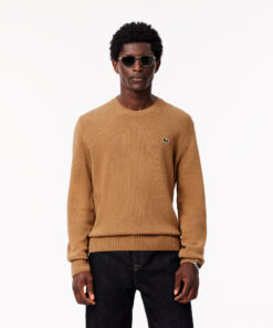 Lacoste Carded Wool Crew Neck Sweater Brown