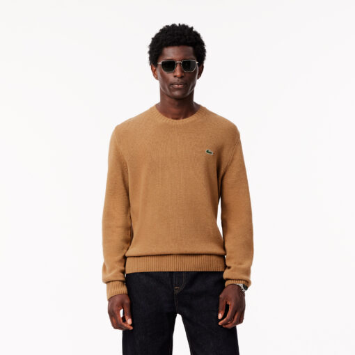 Lacoste Carded Wool Crew Neck Sweater Brown