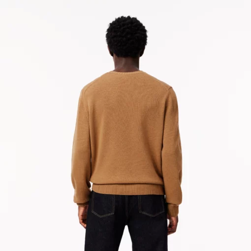 Lacoste Carded Wool Crew Neck Sweater Brown