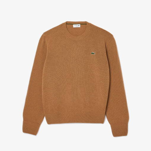 Lacoste Carded Wool Crew Neck Sweater Brown