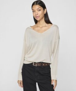 Vila Novy V-Neck Knit Top Super Light Natural Melange