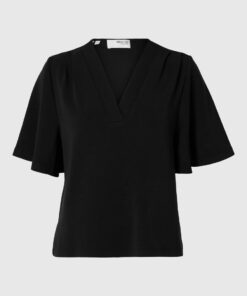 Selected Femme Tenny ss V-Neck Top Black
