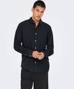 Only & Sons Caiden Solid Linen Shirt Black