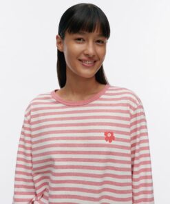 Marimekko Unisex Tasaraita Relaxed LS Shirt Red, Off white