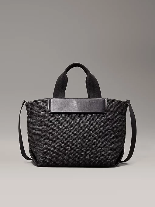 Calvin Klein Small Raffia Tote Bag Black