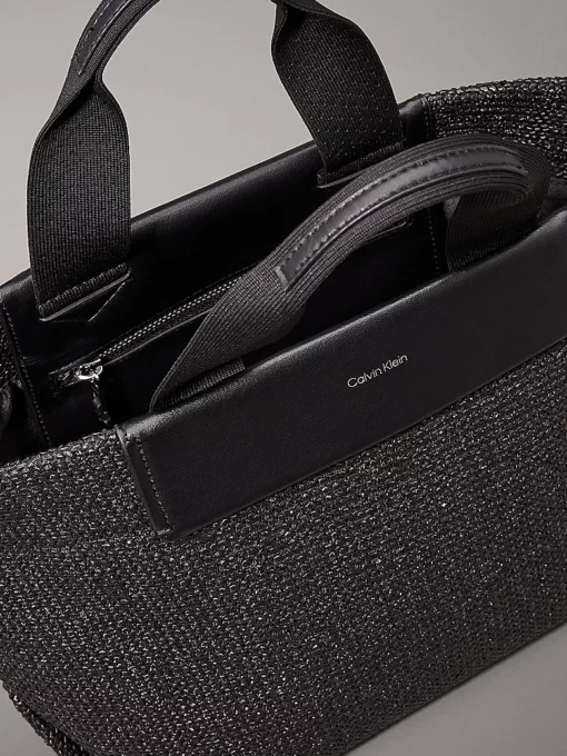 Calvin Klein Small Raffia Tote Bag Black