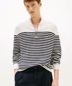 Tommy Hilfiger Racking Structure Zip Mock Ivory petal/Desert Sky