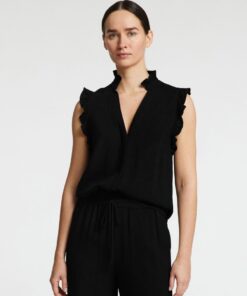 Selected Femme Slfviva Sun Ruffle Top Black
