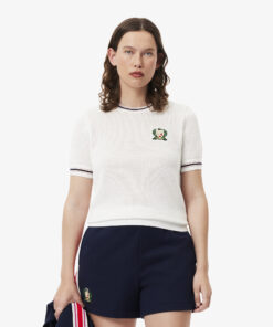 Lacoste French Made Embroidered Shield Sweater White