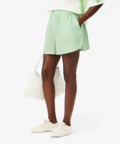 Lacoste Loose Striped Linen Shorts White/Green