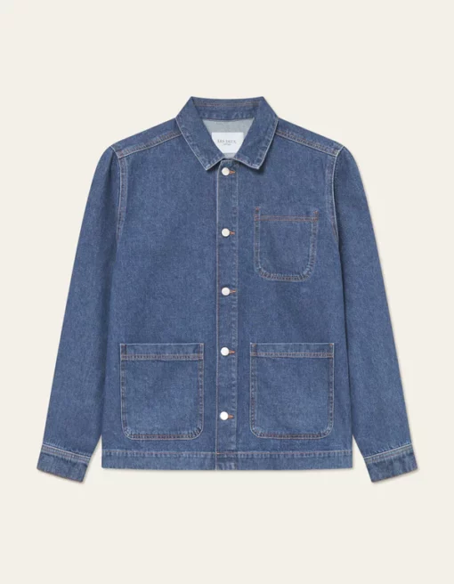 Les Deux Layton Washed Denim Overshirt Medium Indigo Wash