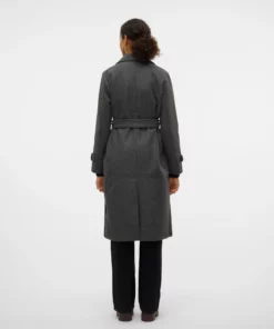 Vmfortunevega Long Trenchcoat Dark Grey Melange