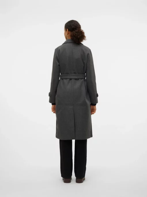 Vmfortunevega Long Trenchcoat Dark Grey Melange