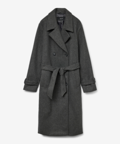 Vmfortunevega Long Trenchcoat Dark Grey Melange